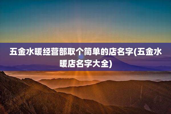 五金水暖经营部取个简单的店名字(五金水暖店名字大全)
