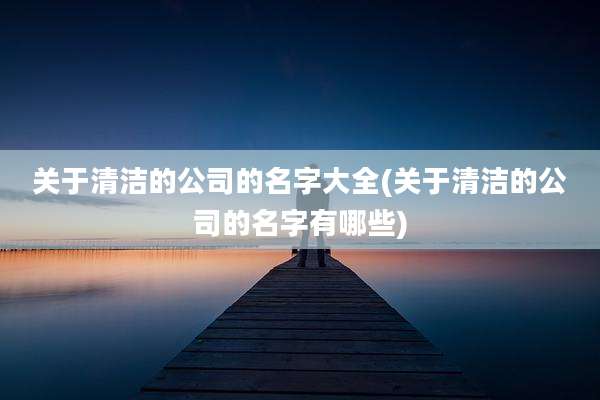 关于清洁的公司的名字大全(关于清洁的公司的名字有哪些)