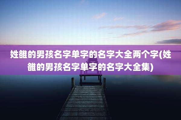 姓雒的男孩名字单字的名字大全两个字(姓雒的男孩名字单字的名字大全集)