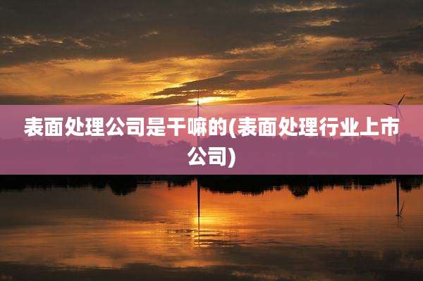 表面处理公司是干嘛的(表面处理行业上市公司)