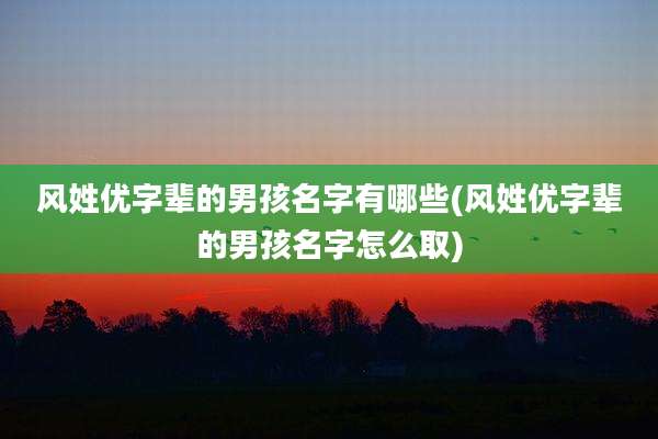 风姓优字辈的男孩名字有哪些(风姓优字辈的男孩名字怎么取)