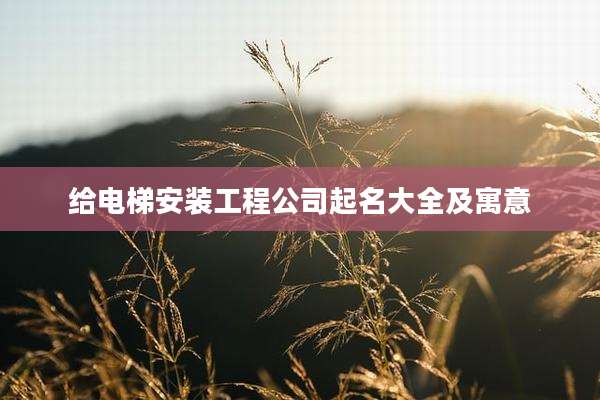 给电梯安装工程公司起名大全及寓意