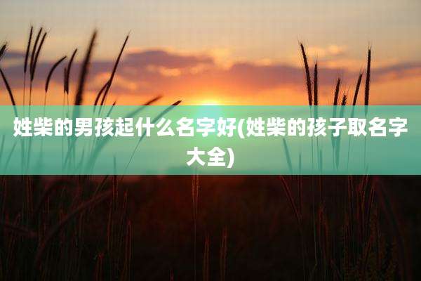 姓柴的男孩起什么名字好(姓柴的孩子取名字大全)