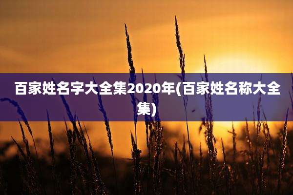 百家姓名字大全集2020年(百家姓名称大全集)