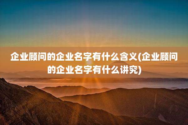 企业顾问的企业名字有什么含义(企业顾问的企业名字有什么讲究)