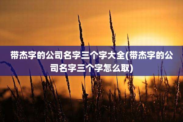带杰字的公司名字三个字大全(带杰字的公司名字三个字怎么取)
