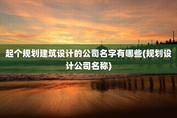 起个规划建筑设计的公司名字有哪些(规划设计公司名称)