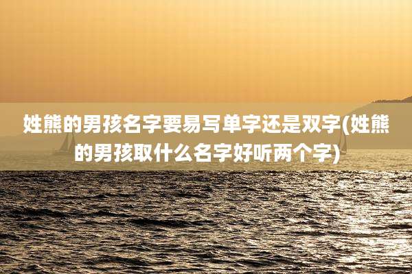 姓熊的男孩名字要易写单字还是双字(姓熊的男孩取什么名字好听两个字)