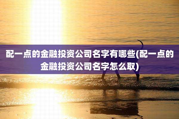 配一点的金融投资公司名字有哪些(配一点的金融投资公司名字怎么取)