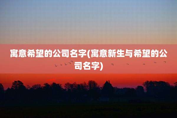 寓意希望的公司名字(寓意新生与希望的公司名字)