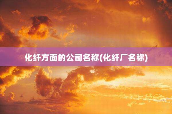 化纤方面的公司名称(化纤厂名称)