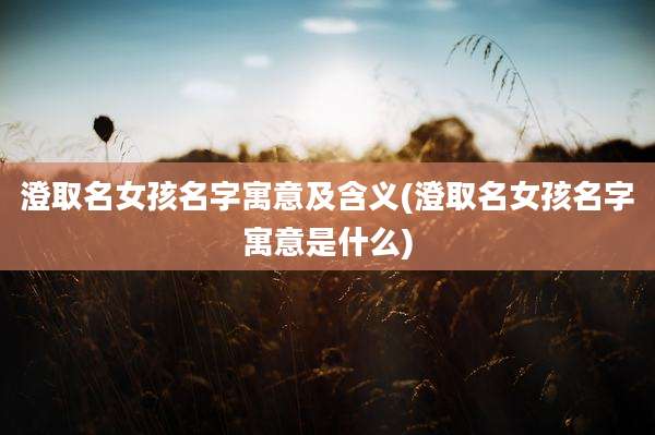 澄取名女孩名字寓意及含义(澄取名女孩名字寓意是什么)