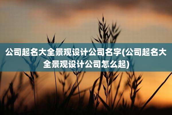 公司起名大全景观设计公司名字(公司起名大全景观设计公司怎么起)
