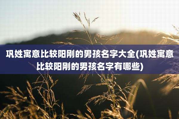 巩姓寓意比较阳刚的男孩名字大全(巩姓寓意比较阳刚的男孩名字有哪些)