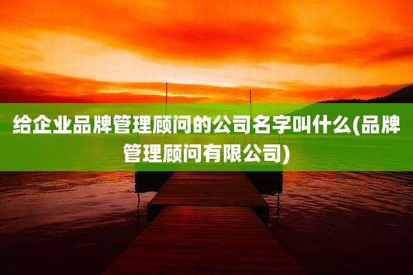 给企业品牌管理顾问的公司名字叫什么(品牌管理顾问有限公司)