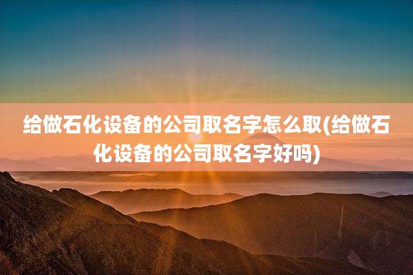 给做石化设备的公司取名字怎么取(给做石化设备的公司取名字好吗)