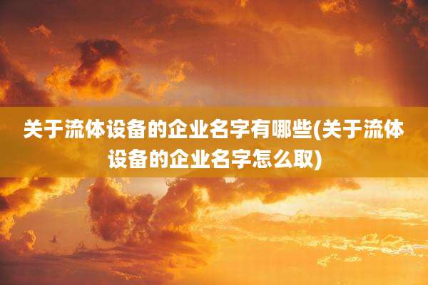 关于流体设备的企业名字有哪些(关于流体设备的企业名字怎么取)