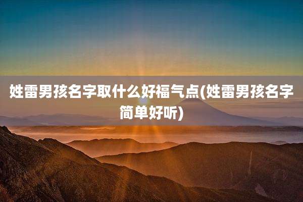 姓雷男孩名字取什么好福气点(姓雷男孩名字简单好听)