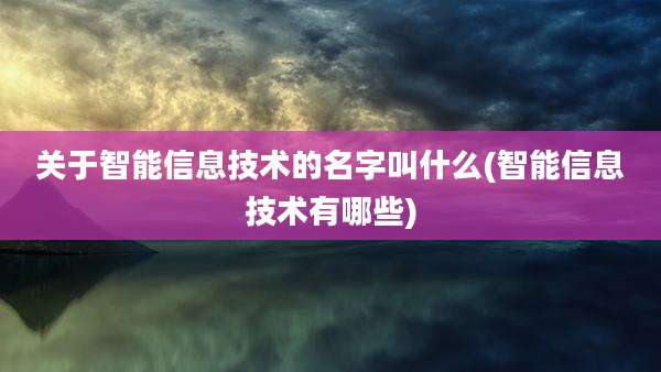 关于智能信息技术的名字叫什么(智能信息技术有哪些)