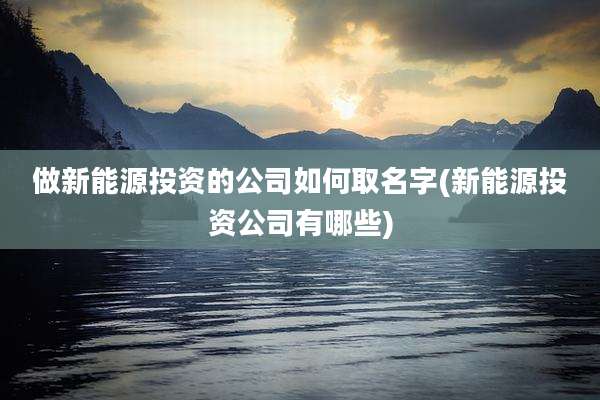 做新能源投资的公司如何取名字(新能源投资公司有哪些)