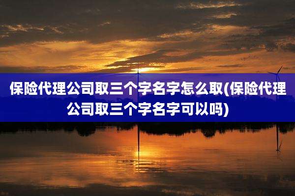 保险代理公司取三个字名字怎么取(保险代理公司取三个字名字可以吗)