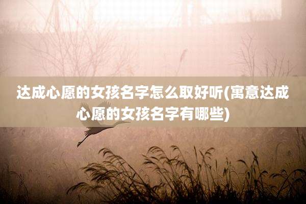 达成心愿的女孩名字怎么取好听(寓意达成心愿的女孩名字有哪些)