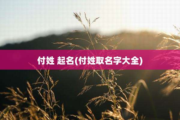 付姓 起名(付姓取名字大全)