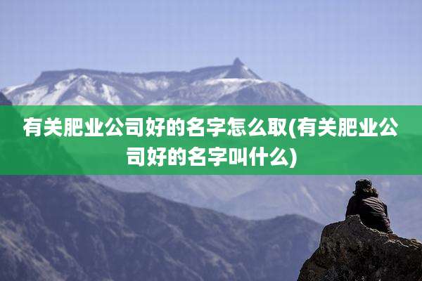 有关肥业公司好的名字怎么取(有关肥业公司好的名字叫什么)
