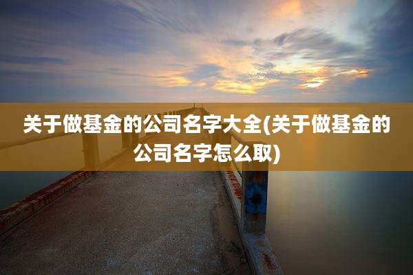 关于做基金的公司名字大全(关于做基金的公司名字怎么取)