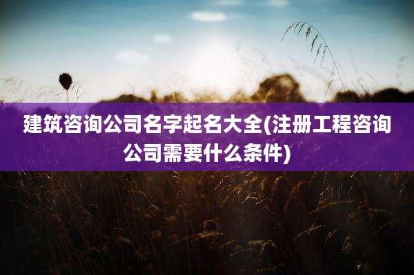 建筑咨询公司名字起名大全(注册工程咨询公司需要什么条件)