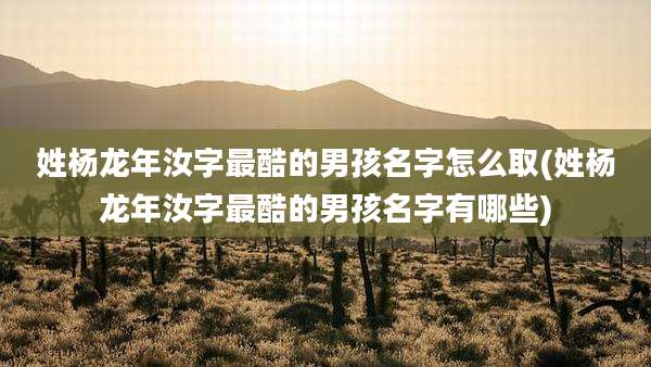 姓杨龙年汝字最酷的男孩名字怎么取(姓杨龙年汝字最酷的男孩名字有哪些)