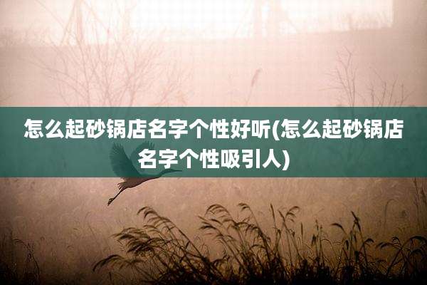 怎么起砂锅店名字个性好听(怎么起砂锅店名字个性吸引人)