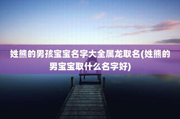 姓熊的男孩宝宝名字大全属龙取名(姓熊的男宝宝取什么名字好)