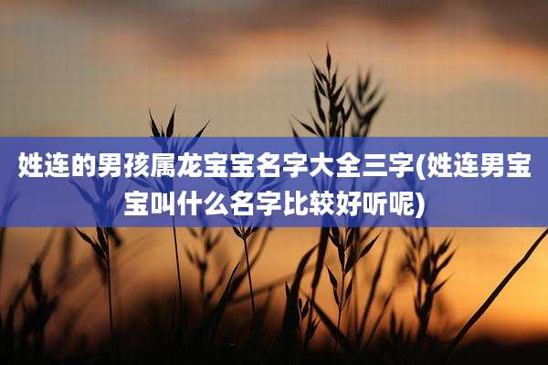 姓连的男孩属龙宝宝名字大全三字(姓连男宝宝叫什么名字比较好听呢)