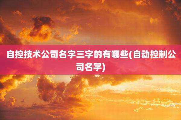 自控技术公司名字三字的有哪些(自动控制公司名字)