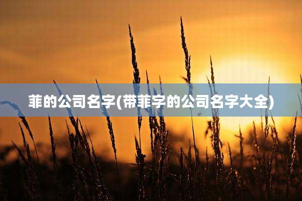 菲的公司名字(带菲字的公司名字大全)