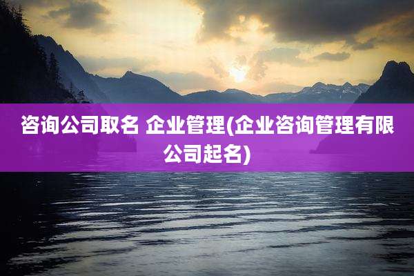 咨询公司取名 企业管理(企业咨询管理有限公司起名)