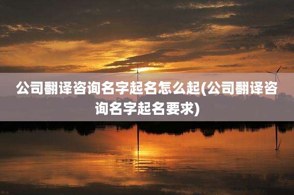 公司翻译咨询名字起名怎么起(公司翻译咨询名字起名要求)