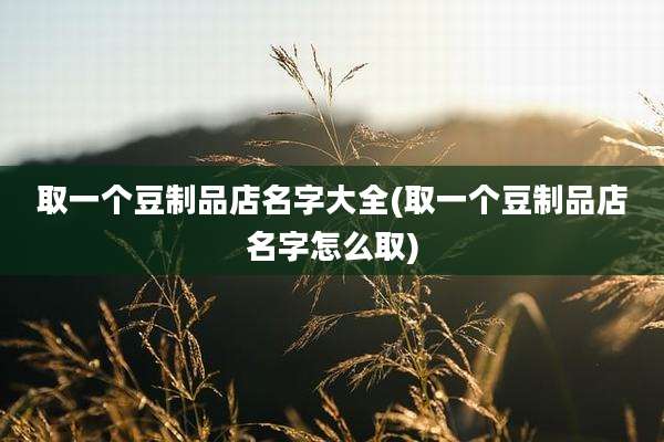 取一个豆制品店名字大全(取一个豆制品店名字怎么取)