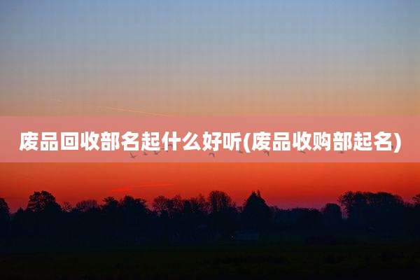 废品回收部名起什么好听(废品收购部起名)