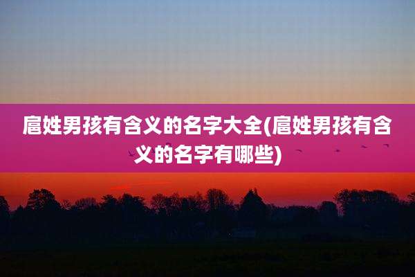 扈姓男孩有含义的名字大全(扈姓男孩有含义的名字有哪些)