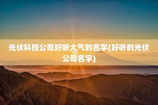 光伏科技公司好听大气的名字(好听的光伏公司名字)