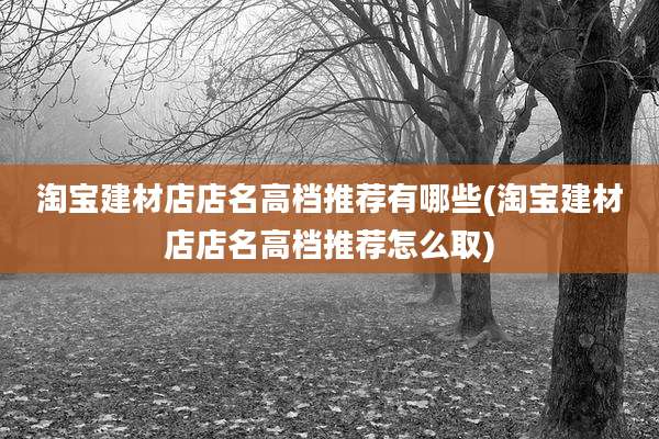 淘宝建材店店名高档推荐有哪些(淘宝建材店店名高档推荐怎么取)