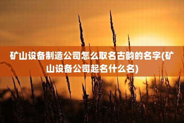 矿山设备制造公司怎么取名古韵的名字(矿山设备公司起名什么名)