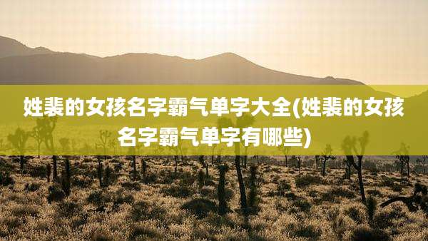 姓裴的女孩名字霸气单字大全(姓裴的女孩名字霸气单字有哪些)