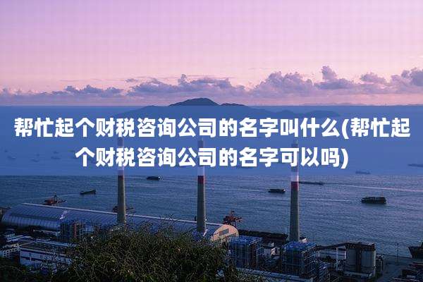 帮忙起个财税咨询公司的名字叫什么(帮忙起个财税咨询公司的名字可以吗)