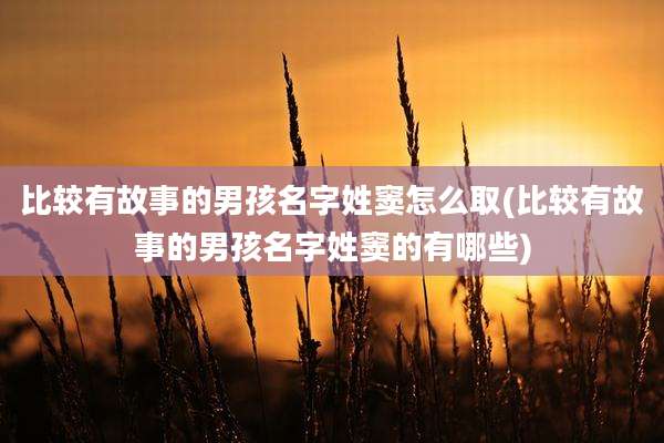比较有故事的男孩名字姓窦怎么取(比较有故事的男孩名字姓窦的有哪些)
