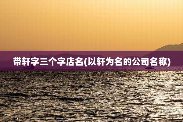 带轩字三个字店名(以轩为名的公司名称)
