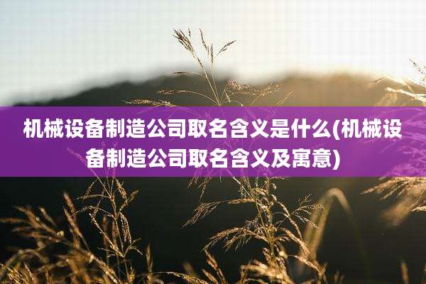 机械设备制造公司取名含义是什么(机械设备制造公司取名含义及寓意)