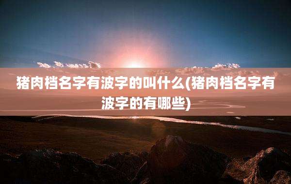猪肉档名字有波字的叫什么(猪肉档名字有波字的有哪些)